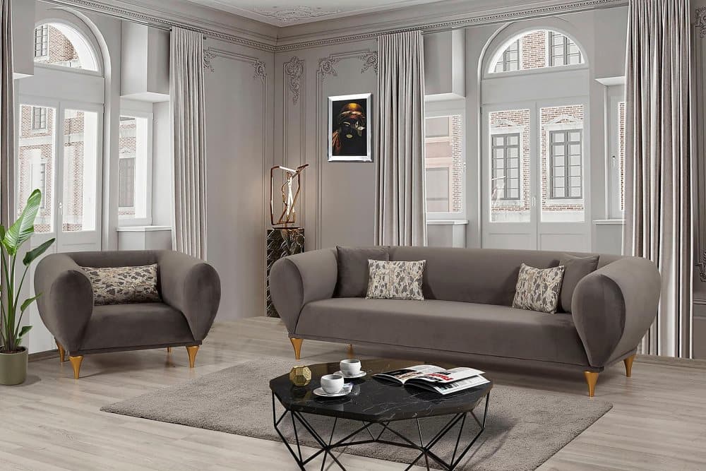NADMA Soffgrupp 3-sits Soffa+Fåtölj Antracit/Natur