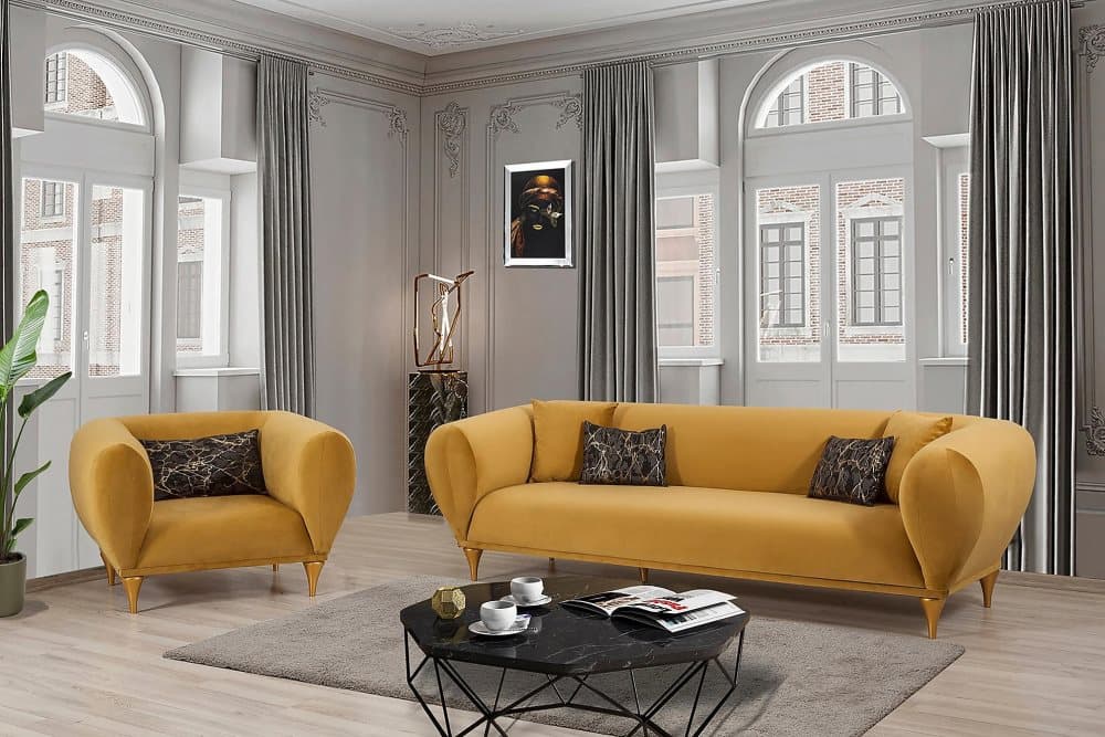 NADMA Soffgrupp 3-sits Soffa+Fåtölj Gul/Natur