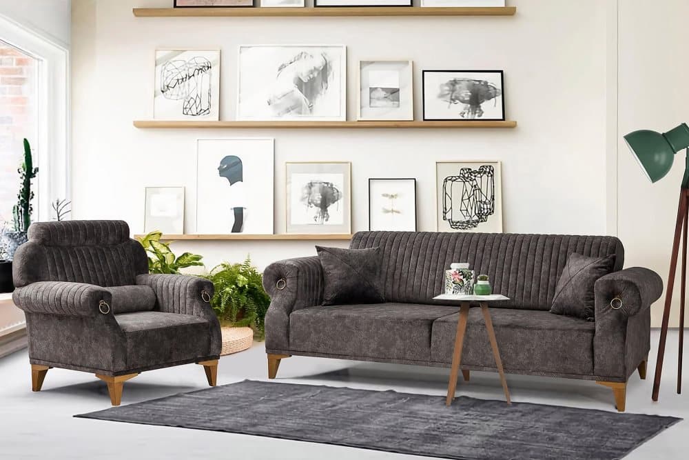 TAMARITA Soffgrupp 3-sits Soffa+Fåtölj Antracit/Natur
