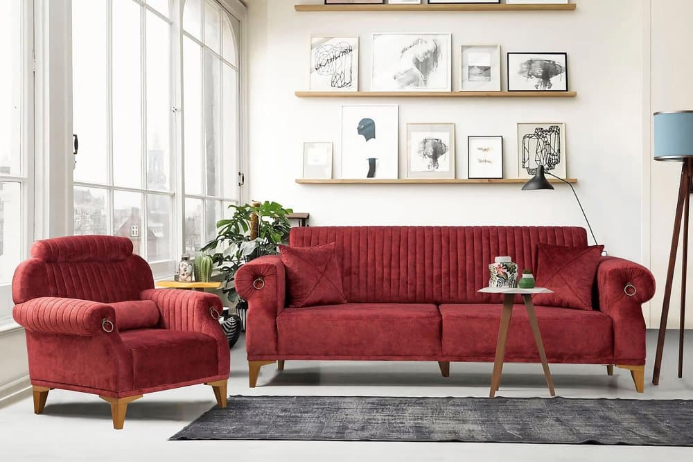 TAMARITA Soffgrupp 3-sits Soffa+Fåtölj Röd/Natur