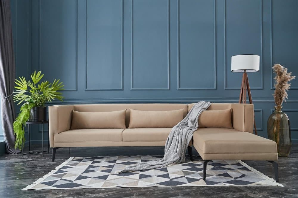 TALISAY Divansoffa Höger Sammet/Krämvit/Svart