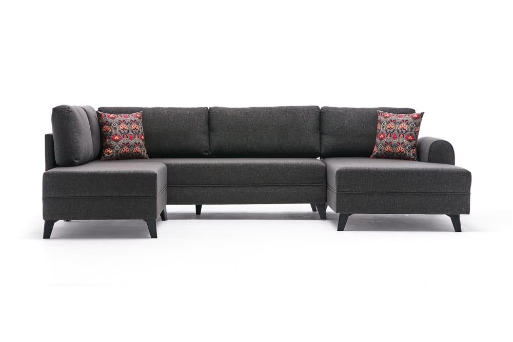 RODILLO U-soffa med Schäslong Vänster Antracit/Svart