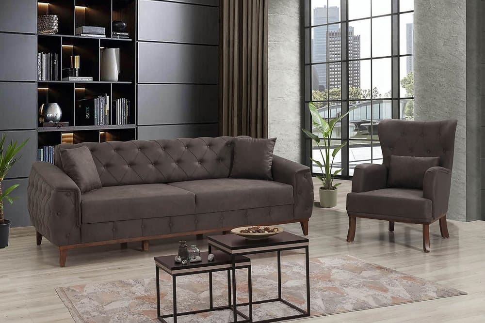 CAMERE Soffgrupp 3-sits Soffa+Fåtölj Antracit/Natur