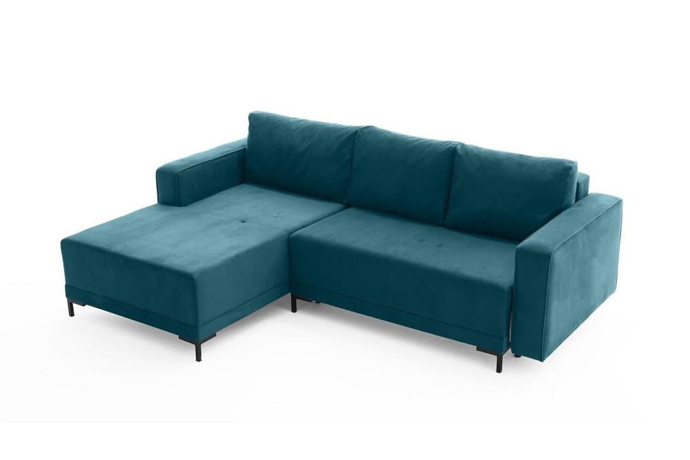 VERNINES Bäddsoffa med Divan Vänster Sammet/Turkos/Svart