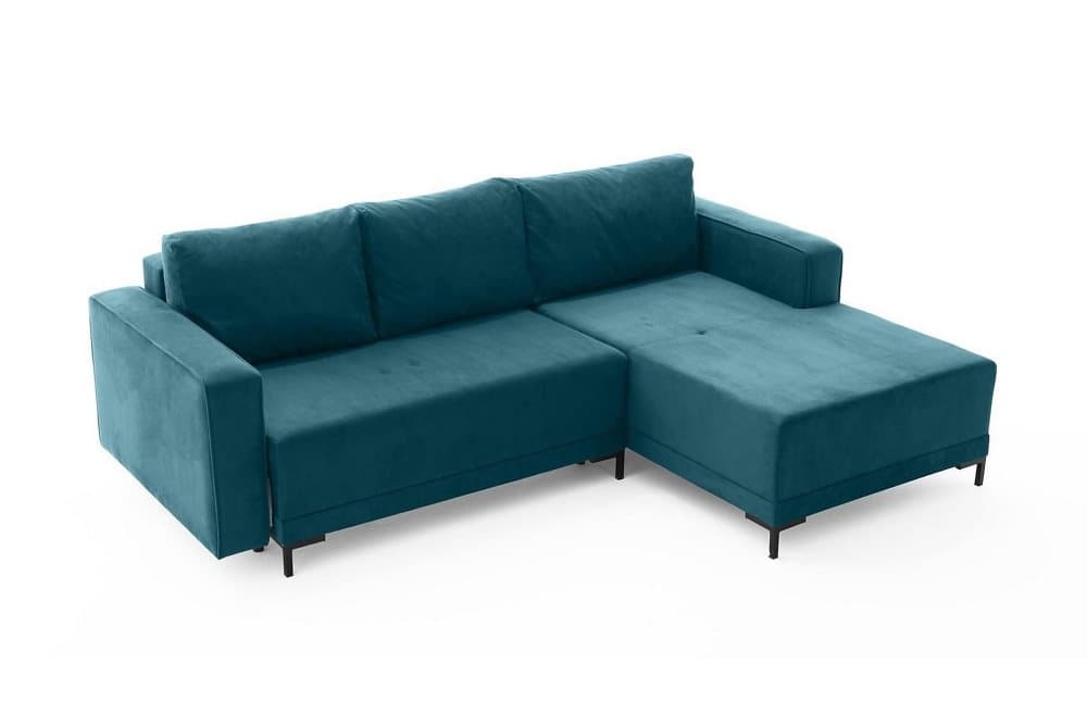 VERNINES Bäddsoffa med Divan Höger Sammet/Turkos/Svart