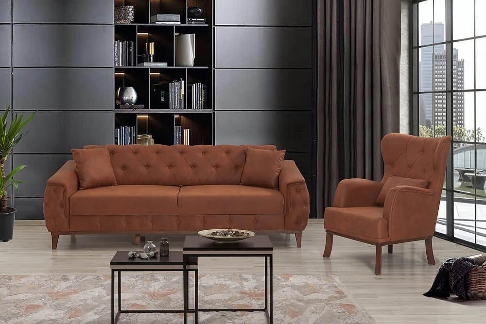 CAMERE Soffgrupp 3-sits Soffa+Fåtölj Brun/Natur