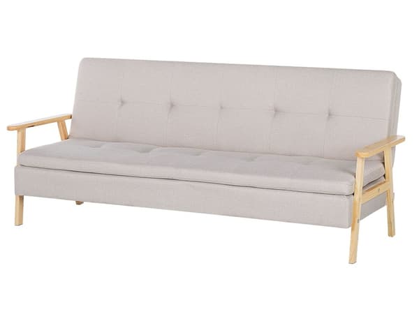 Bäddsoffa 3-sits Beige Tygklädsel Klick Klack Träram och Armstöd