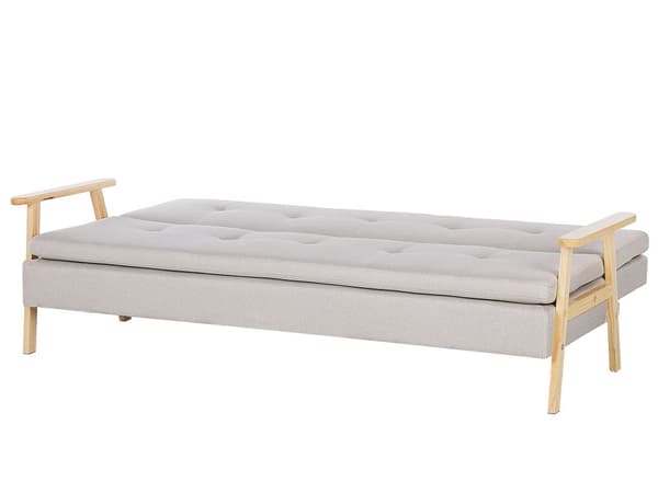 Bäddsoffa 3-sits Beige Tygklädsel Klick Klack Träram och Armstöd