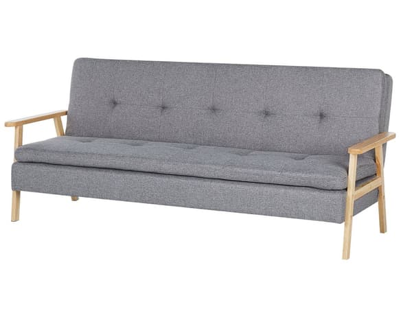Bäddsoffa 3-sits Ljusgrå Tygklädsel Klick Klack funktion Träram och Armstöd