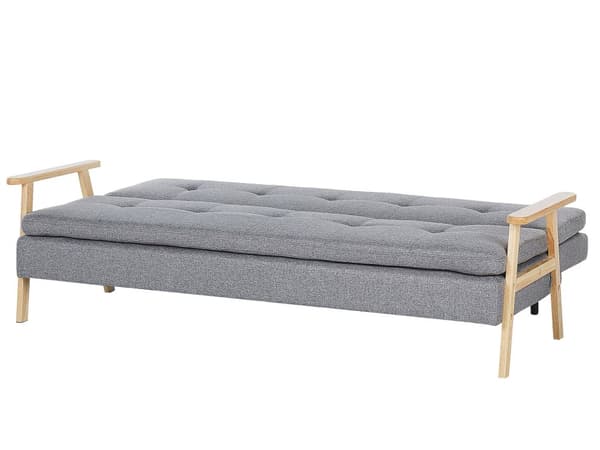 Bäddsoffa 3-sits Ljusgrå Tygklädsel Klick Klack funktion Träram och Armstöd