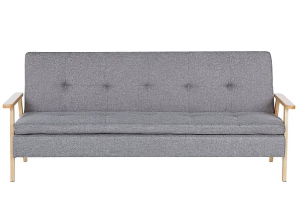 Bäddsoffa 3-sits Ljusgrå Tygklädsel Klick Klack funktion Träram och Armstöd