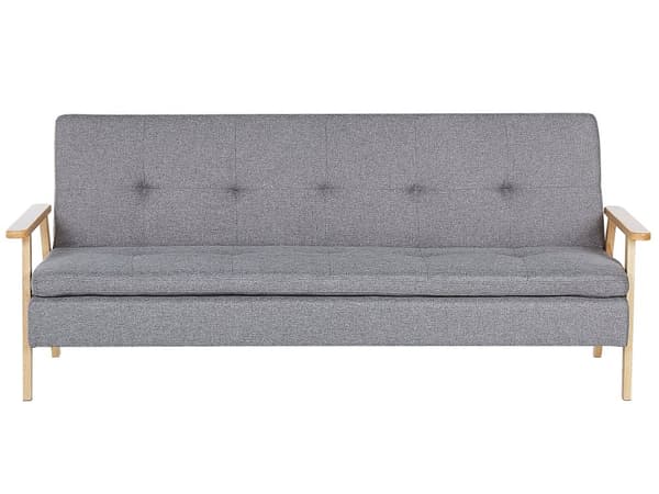 Bäddsoffa 3-sits Ljusgrå Tygklädsel Klick Klack funktion Träram och Armstöd