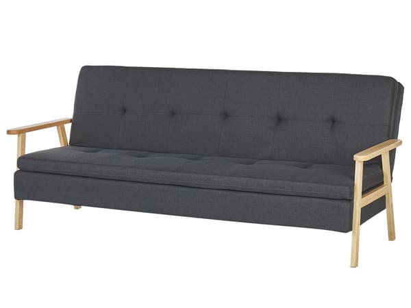 Bäddsoffa 3-sits Mörkgrå Tygklädsel Klick Klack Träram och Armstöd
