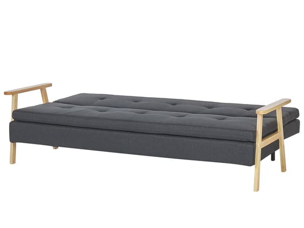 Bäddsoffa 3-sits Mörkgrå Tygklädsel Klick Klack Träram och Armstöd