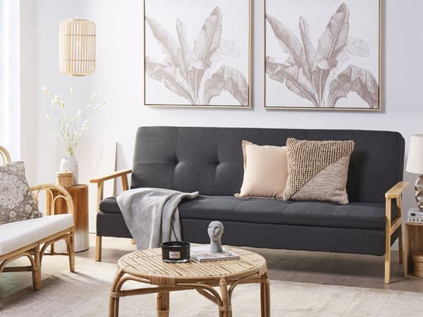 Mørkegrå lyst træ sovesofa 3-personers quiltet retro stil