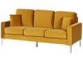 Pikkukuva 6 / 11: Sohva kolmelle keltainen samettinen 83 x 183 x 78 cm metalliset jalat retro tyyli
