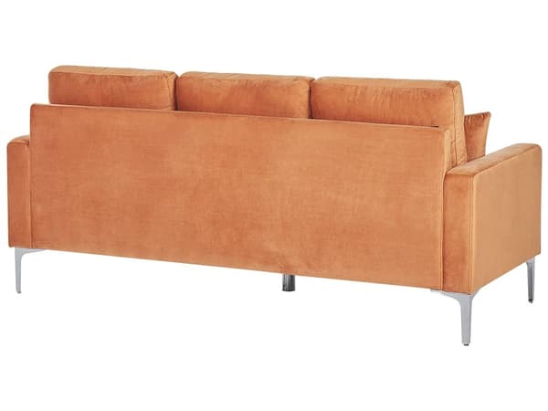 3-personers Sofa Orange Velour Sølvben Tykt Sæde Retro Design Hynder