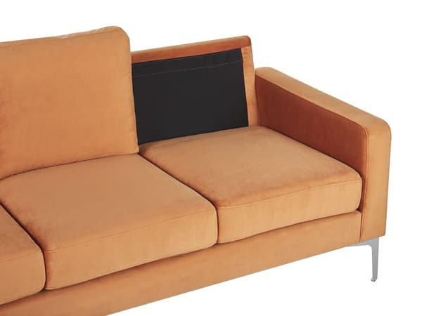 3-personers Sofa Orange Velour Sølvben Tykt Sæde Retro Design Hynder