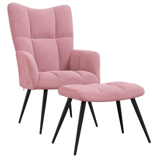 vidaXL Vilstol med fotpall rosa sammet