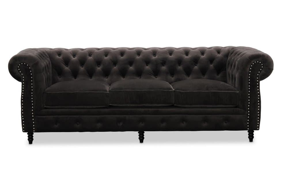 CHESTERFIELD LUX Sammetssoffa 3-sits Grafitgrå