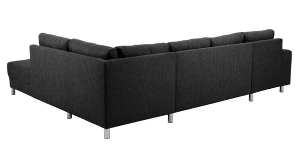 Calverton hjørnesofa med chaiselong venstrevendt i antracit grå stof og med chrome ben.