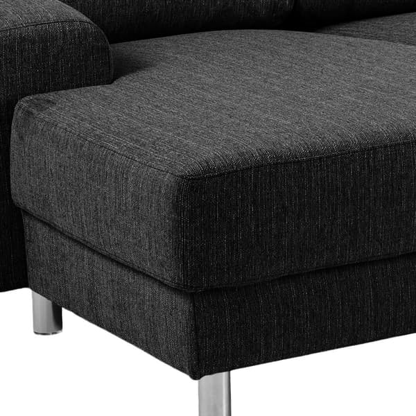 Calverton hjørnesofa med chaiselong venstrevendt i antracit grå stof og med chrome ben.
