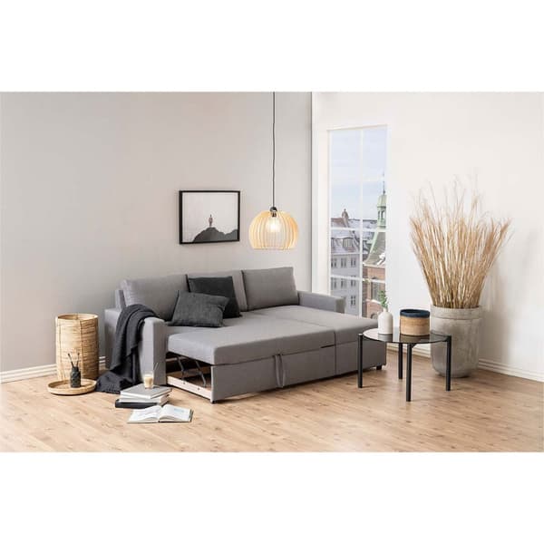 Sacramento sovesofa med chaiselong, opbevaring og udtræk grå.