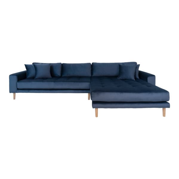 Lido sofa , chaiselongsofa højrevendt velour mørke blå.
