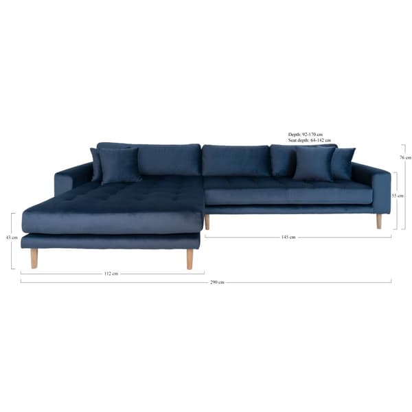 Lido soffa ,schäslong vänster velour mörkblå.