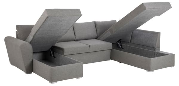 Stan bäddsoffa med schäslong vänster ljusgrå.