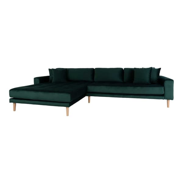 Lido chaiselong sofa venstrevendt velour inkl. 4 pyntepuder, grøn.