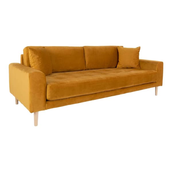 Lido soffa 3-sits velour inkl. 2 prydnadskuddar, senapsgul.
