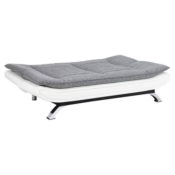 Fanny sovesofa med topp i lys grå og bunn i hvit PU kunstskinn.