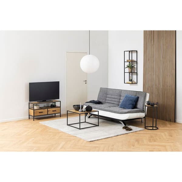 Fanny sovesofa med topp i lys grå og bunn i hvit PU kunstskinn.