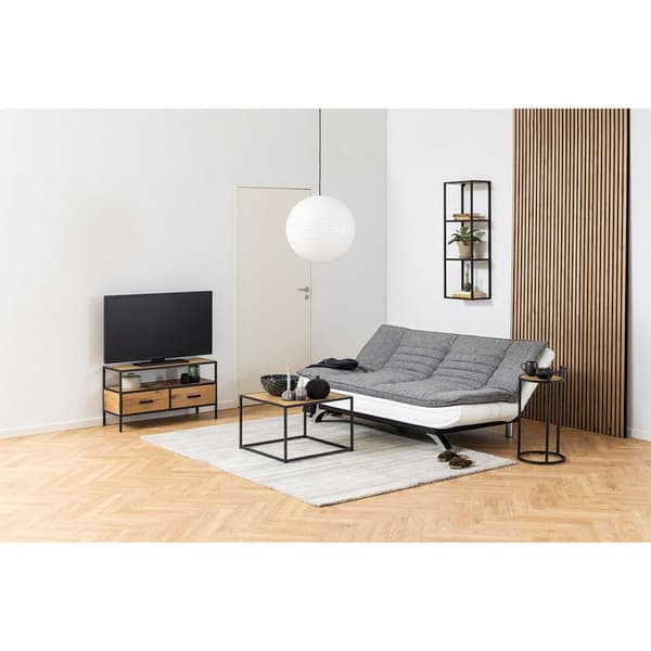 Fanny sovesofa med topp i lys grå og bunn i hvit PU kunstskinn.