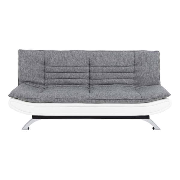 Fanny sovesofa med topp i lys grå og bunn i hvit PU kunstskinn.
