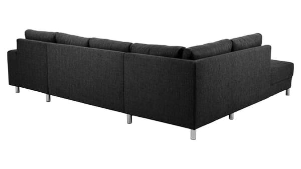 Calverton  hjørnesofa med sjeselong høyrevent i antrasitt grå stoff, med krom ben.