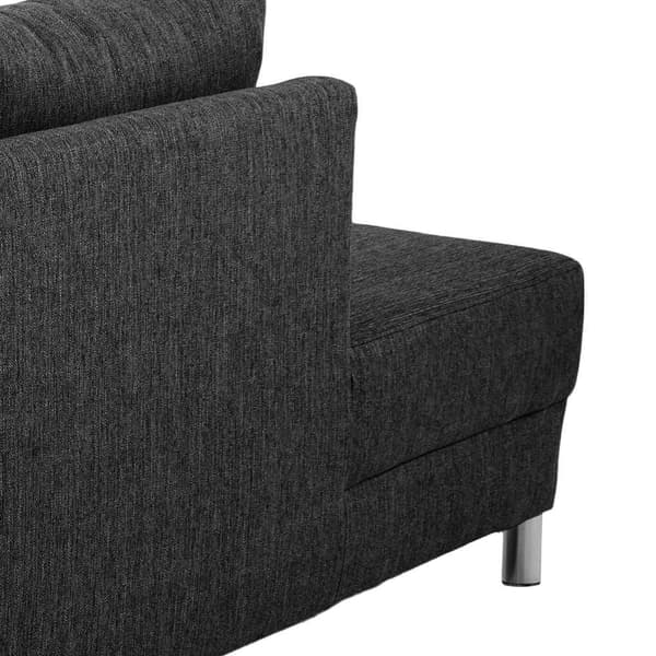 Calverton  hjørnesofa med sjeselong høyrevent i antrasitt grå stoff, med krom ben.