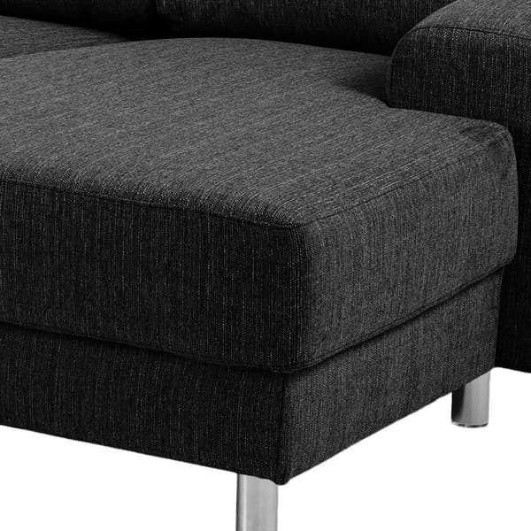 Calverton  hjørnesofa med sjeselong høyrevent i antrasitt grå stoff, med krom ben.