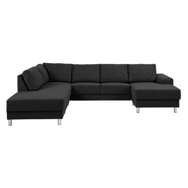 Calverton  hjørnesofa med sjeselong høyrevent i antrasitt grå stoff, med krom ben.