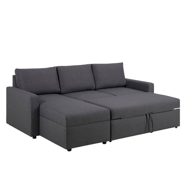 Sander sovesofa med sjeselong, oppbevaring og uttrekk grå.