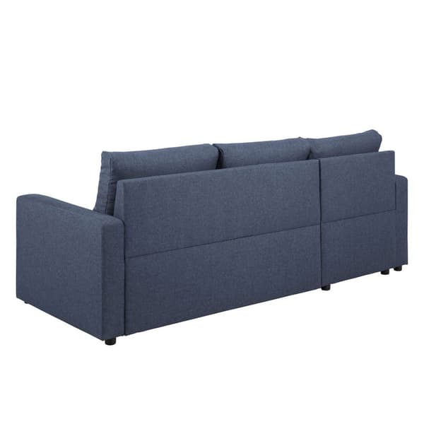 Sander sovesofa med sjeselong, oppbevaring og uttrekk blå.