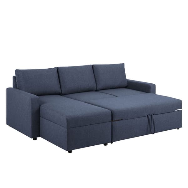 Sander sovesofa med sjeselong, oppbevaring og uttrekk blå.