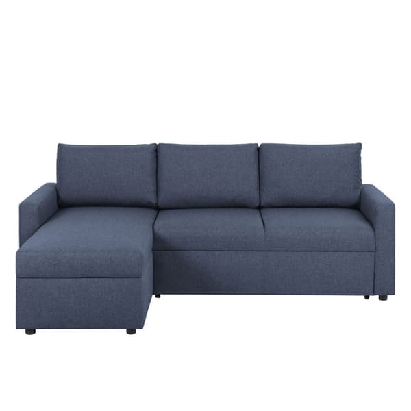 Sander sovesofa med sjeselong, oppbevaring og uttrekk blå.