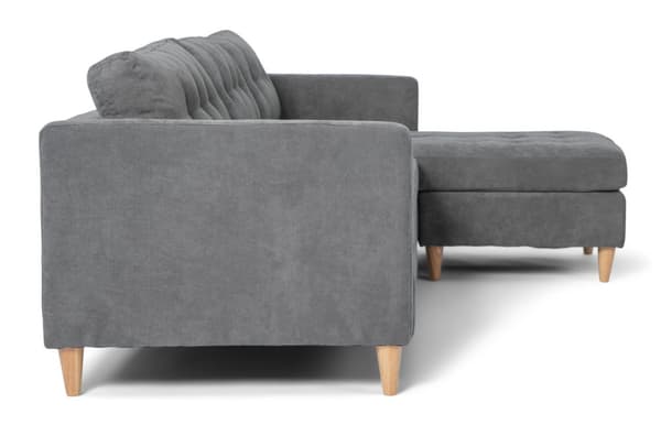 Marino sofa, sjeselongsofa høyre eller venstresnudd i fløjl grå.