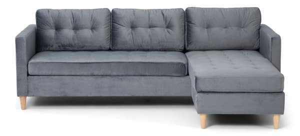 Marino sofa BA3, sjeselongsofa høyre eller venstresnudd i velur grå.