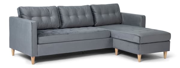 Marino sofa BA3, sjeselongsofa høyre eller venstresnudd i velur grå.