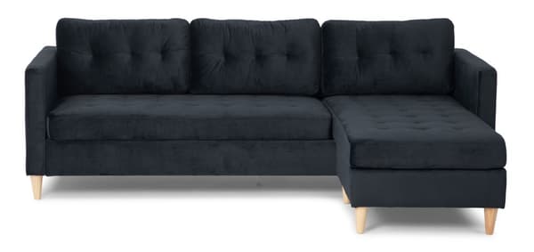 Marino sofa BA4, sjeselongsofa høyre eller venstresnudd i velur svart.