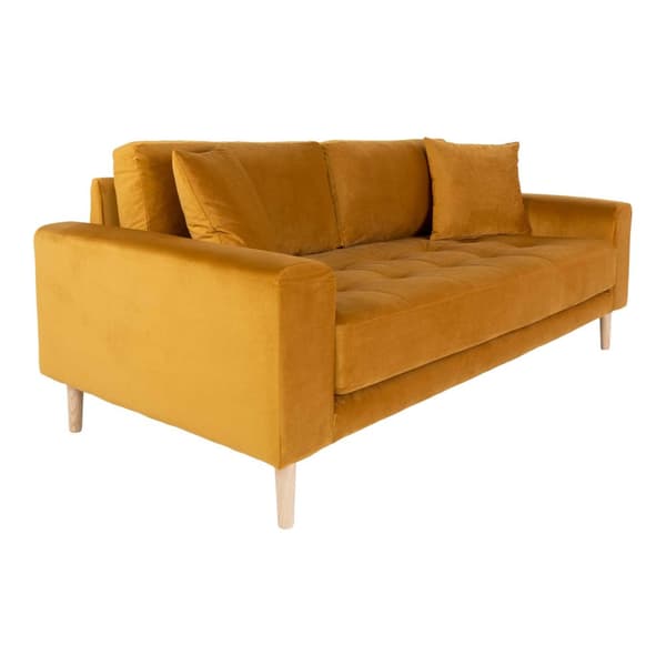 Lido sofa 2,5 seter velur inkl. 2 pynteputer, sennepsgul.