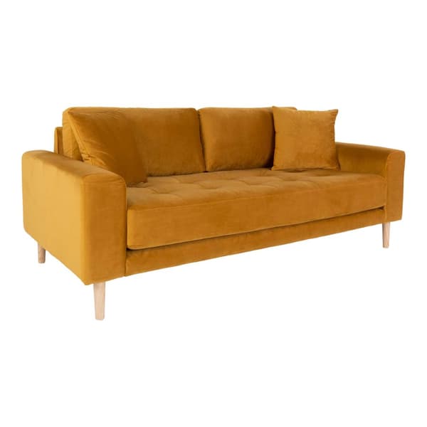 Lido sofa 2,5 seter velur inkl. 2 pynteputer, sennepsgul.
